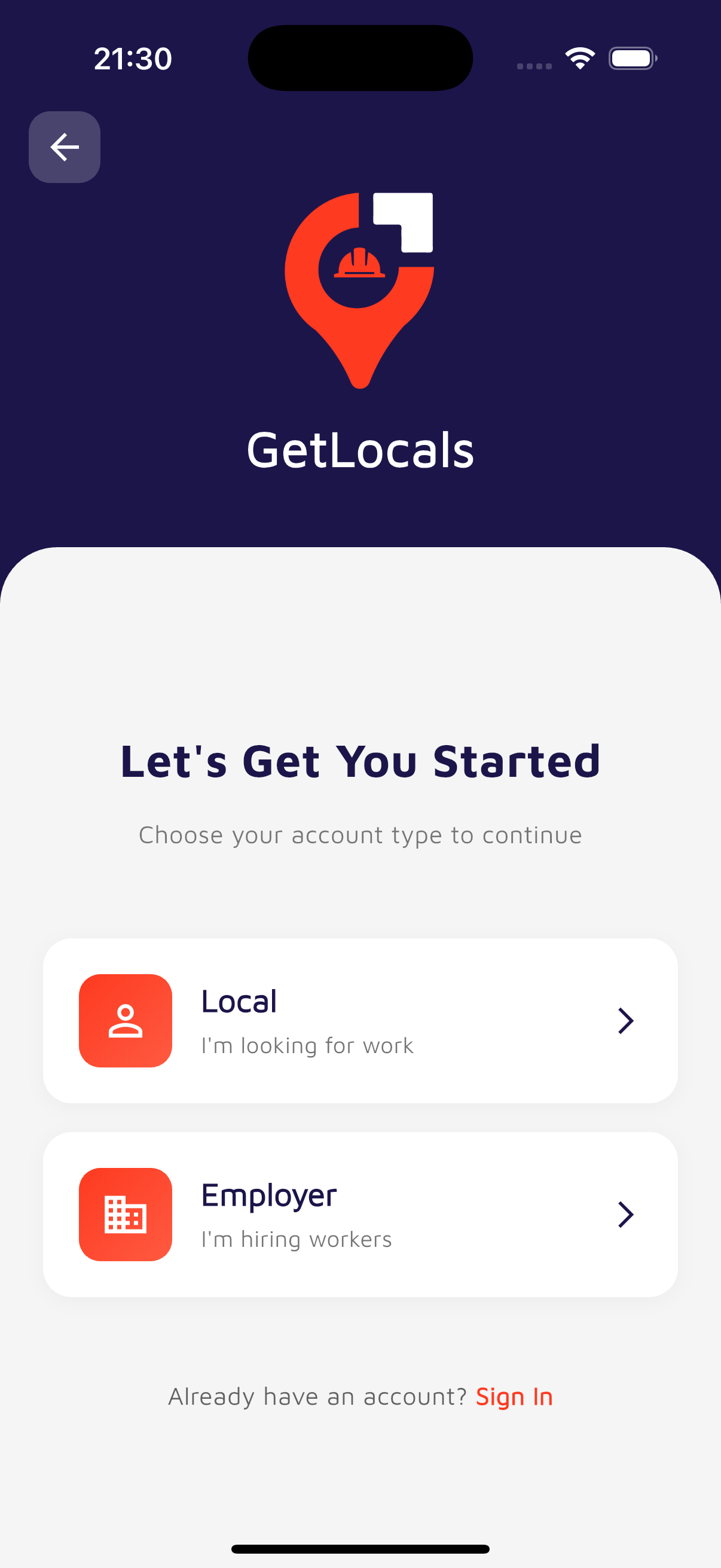 GetLocals jobs screen
